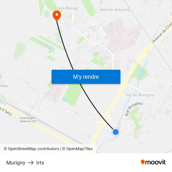 Murigny to Irts map