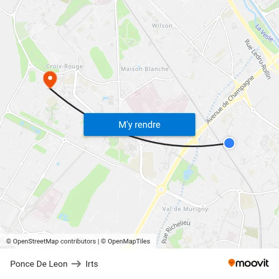 Ponce De Leon to Irts map