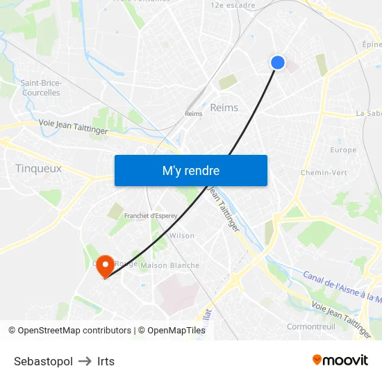 Sebastopol to Irts map