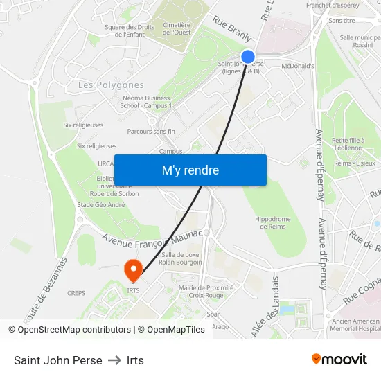 Saint John Perse to Irts map