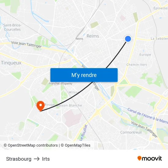 Strasbourg to Irts map