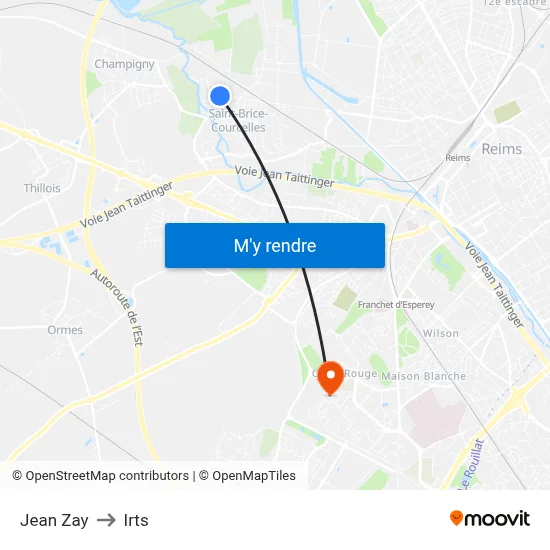 Jean Zay to Irts map