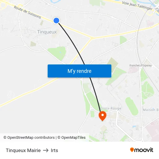 Tinqueux Mairie to Irts map