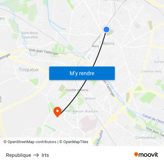 Republique to Irts map
