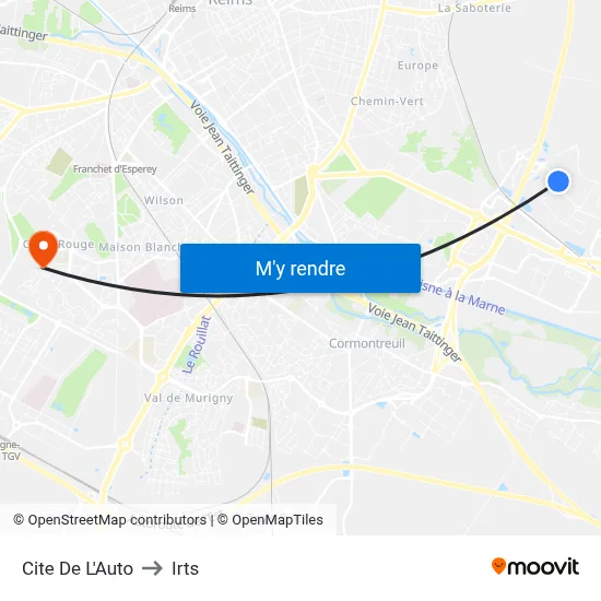 Cite De L'Auto to Irts map
