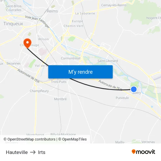 Hauteville to Irts map
