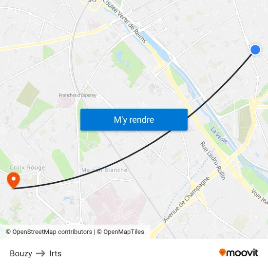 Bouzy to Irts map