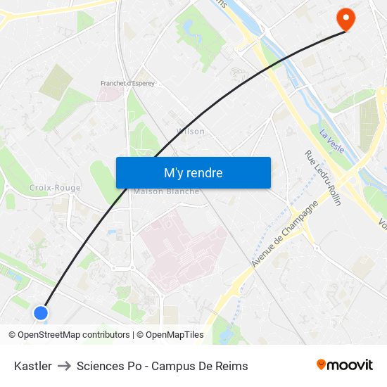 Kastler to Sciences Po - Campus De Reims map