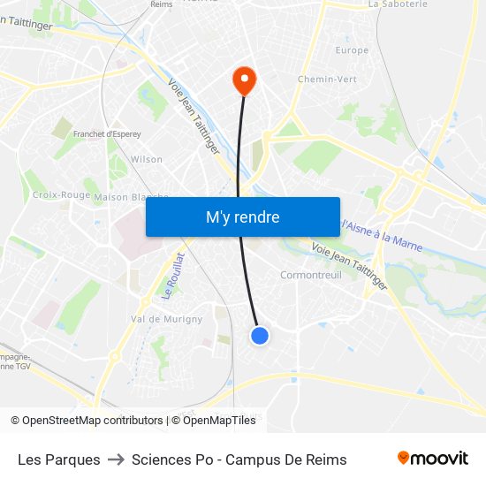 Les Parques to Sciences Po - Campus De Reims map