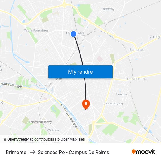 Brimontel to Sciences Po - Campus De Reims map