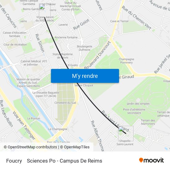 Foucry to Sciences Po - Campus De Reims map
