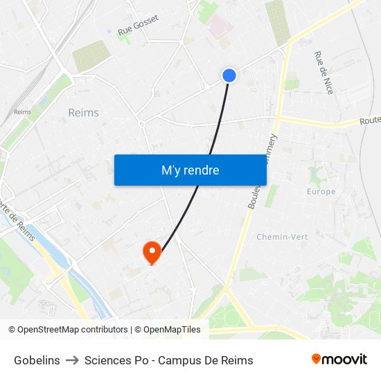 Gobelins to Sciences Po - Campus De Reims map