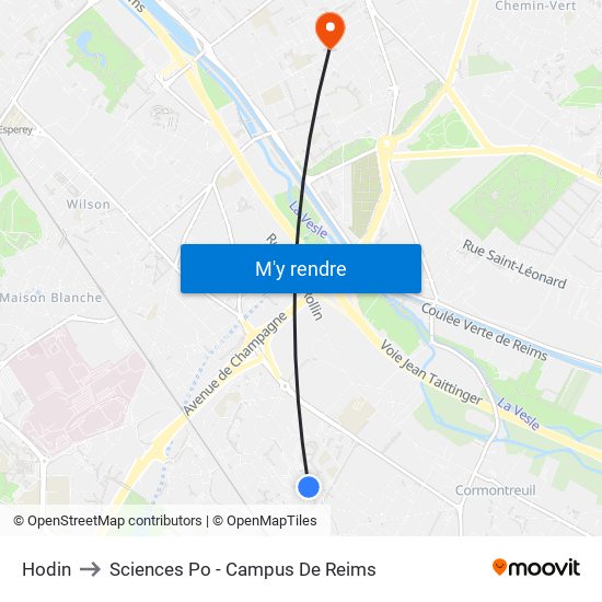 Hodin to Sciences Po - Campus De Reims map