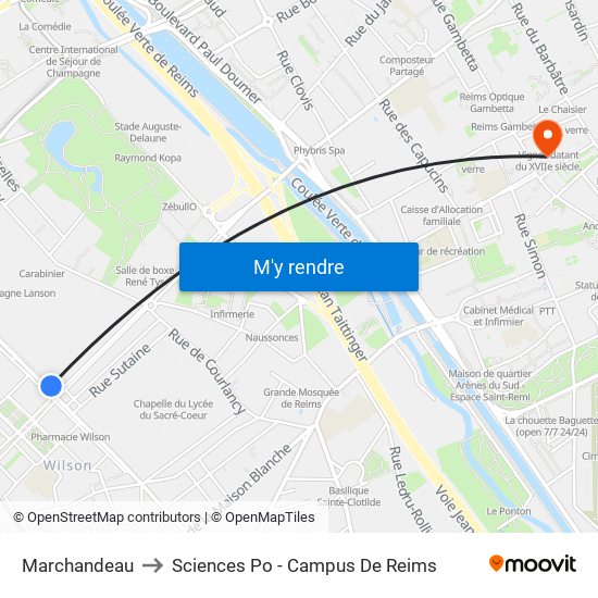 Marchandeau to Sciences Po - Campus De Reims map