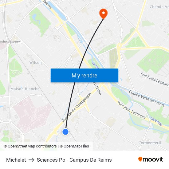 Michelet to Sciences Po - Campus De Reims map