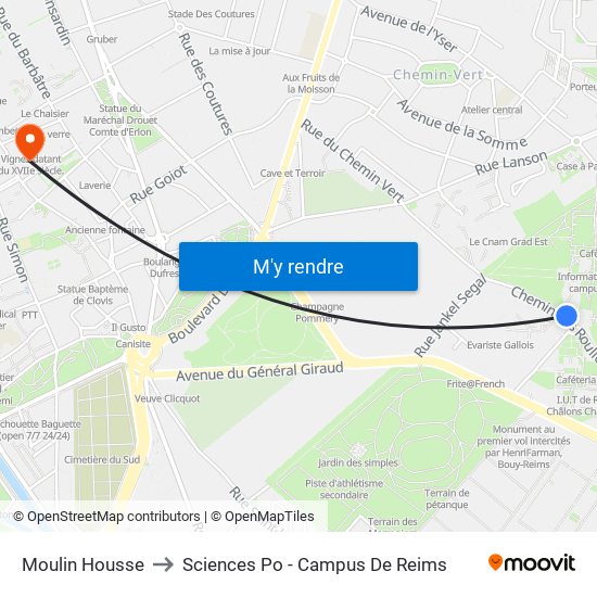Moulin Housse to Sciences Po - Campus De Reims map