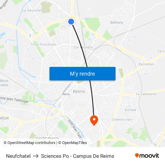 Neufchatel to Sciences Po - Campus De Reims map