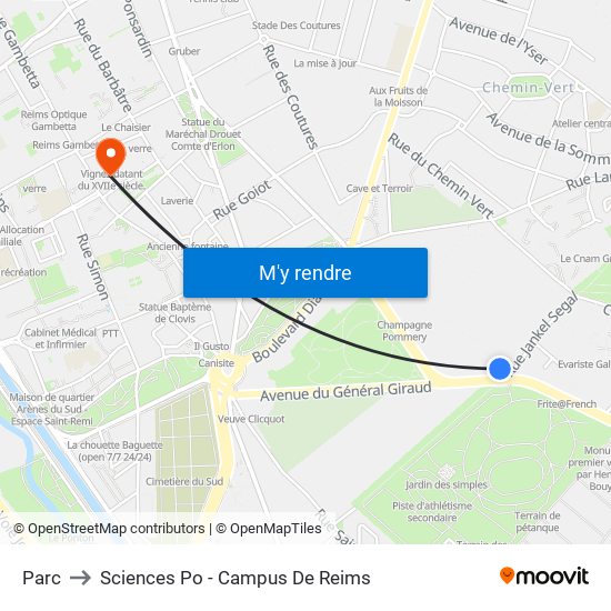 Parc to Sciences Po - Campus De Reims map