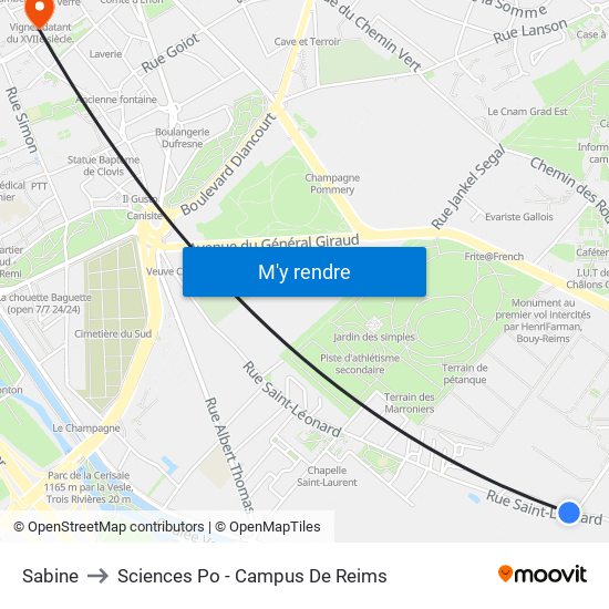 Sabine to Sciences Po - Campus De Reims map