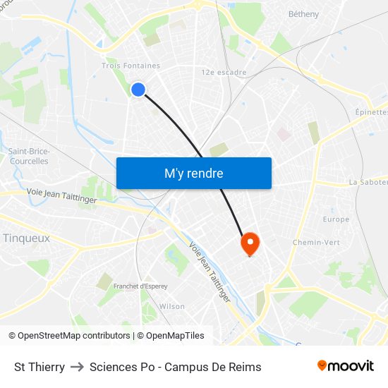 St Thierry to Sciences Po - Campus De Reims map