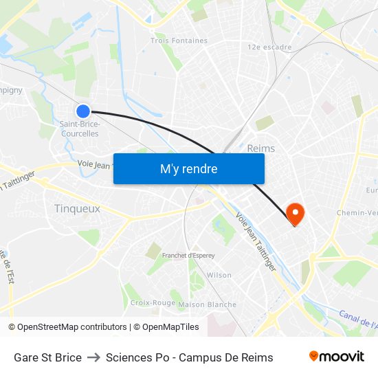 Gare St Brice to Sciences Po - Campus De Reims map