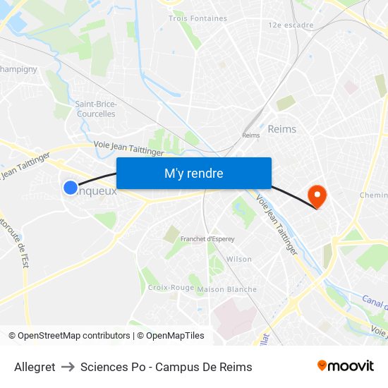 Allegret to Sciences Po - Campus De Reims map