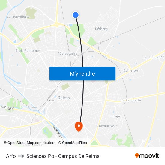 Arfo to Sciences Po - Campus De Reims map