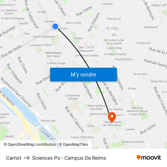 Carnot to Sciences Po - Campus De Reims map
