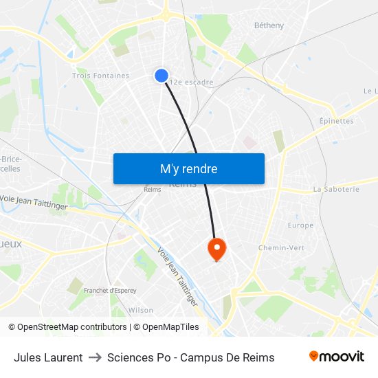 Jules Laurent to Sciences Po - Campus De Reims map