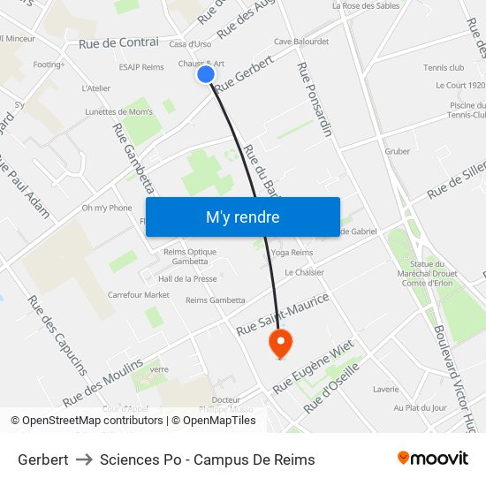 Gerbert to Sciences Po - Campus De Reims map