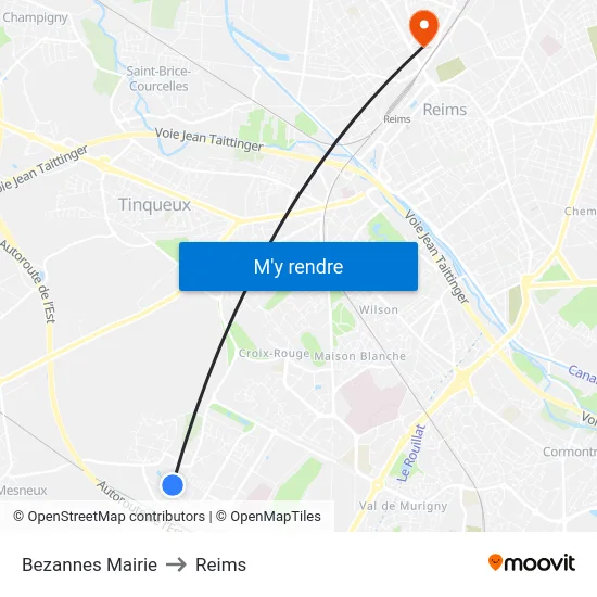 Bezannes Mairie to Reims map
