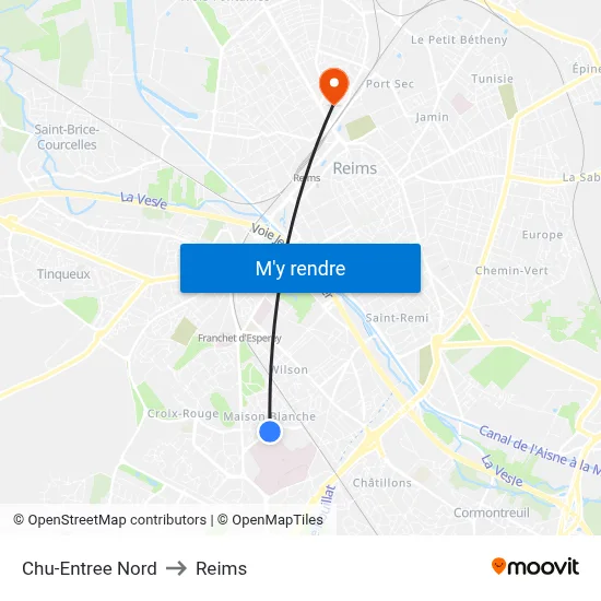 Chu-Entree Nord to Reims map