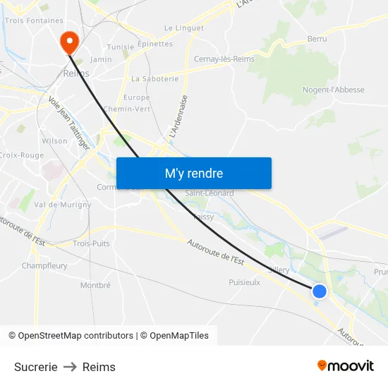 Sucrerie to Reims map