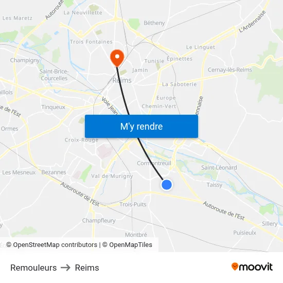 Remouleurs to Reims map