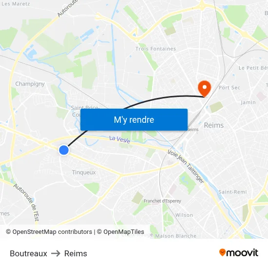 Boutreaux to Reims map