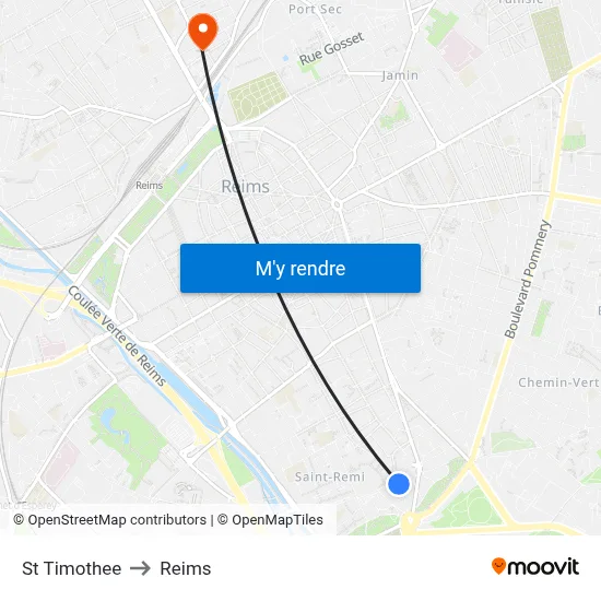 St Timothee to Reims map
