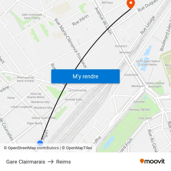 Gare Clairmarais to Reims map