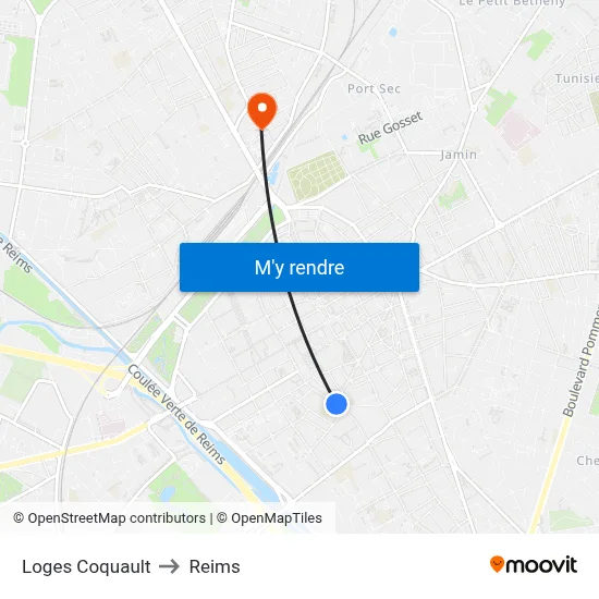 Loges Coquault to Reims map