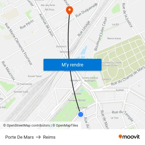 Porte De Mars to Reims map