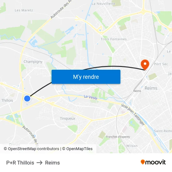 P+R Thillois to Reims map