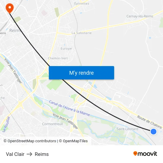 Val Clair to Reims map