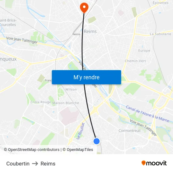 Coubertin to Reims map