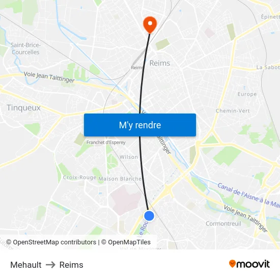 Mehault to Reims map