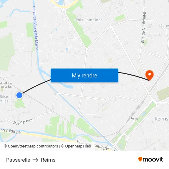 Passerelle to Reims map