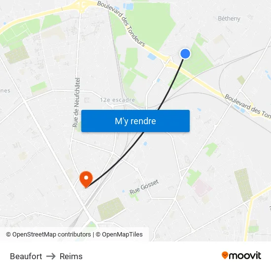 Beaufort to Reims map