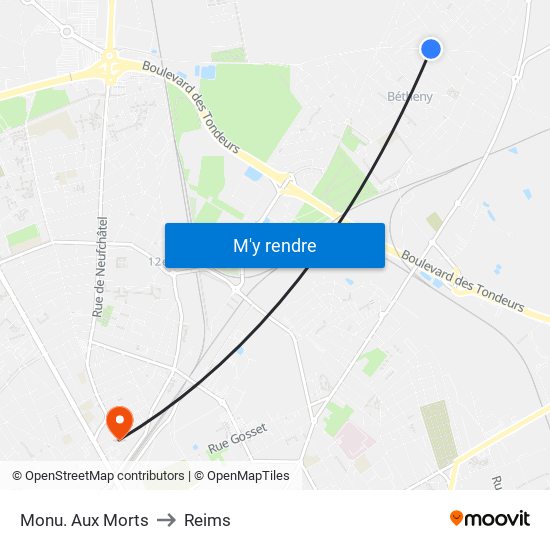 Monu. Aux Morts to Reims map