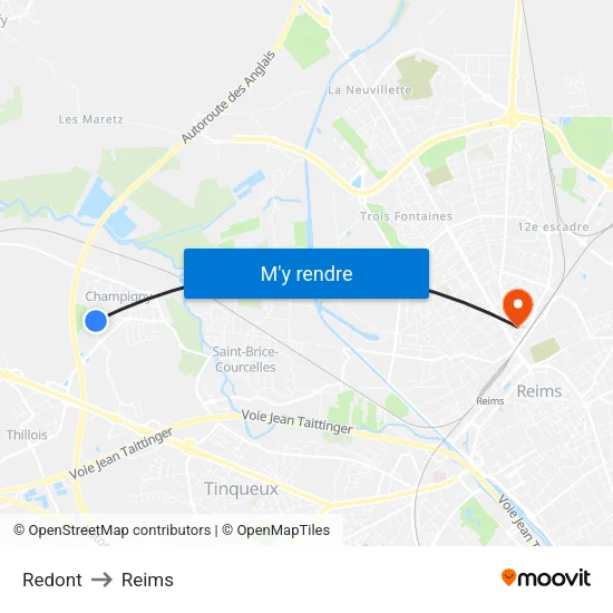 Redont to Reims map