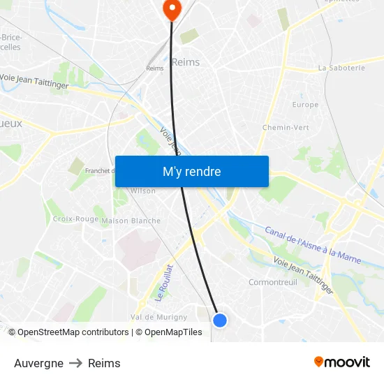 Auvergne to Reims map