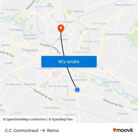C.C. Cormontreuil to Reims map