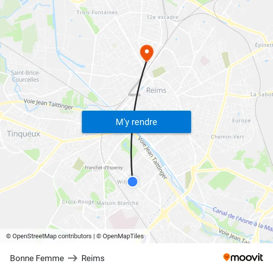 Bonne Femme to Reims map